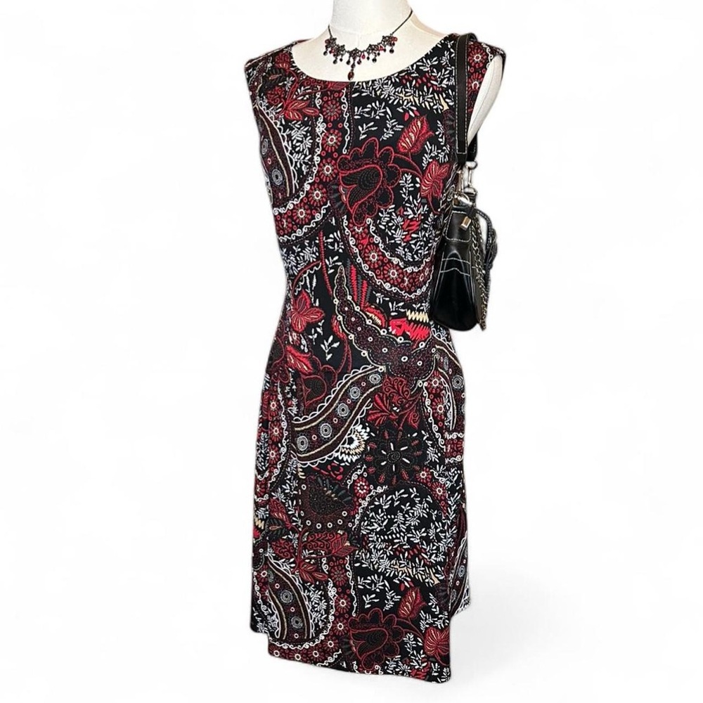 Gothic Paisley Print Midi Dress Vampy Dark Romantic